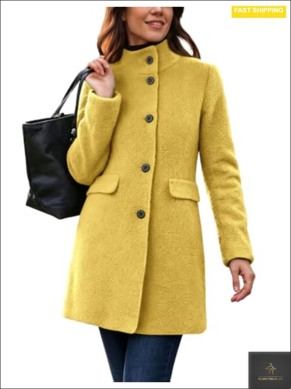 Women's Boucle Wool Pea Coat Long Sleeve Fuzzy Fleece Winter Jacket